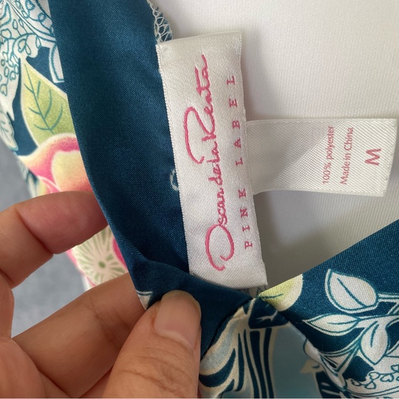 Oscar de la Renta Blue Floral Satin Chemise/slip dess - Picture 7 of 8